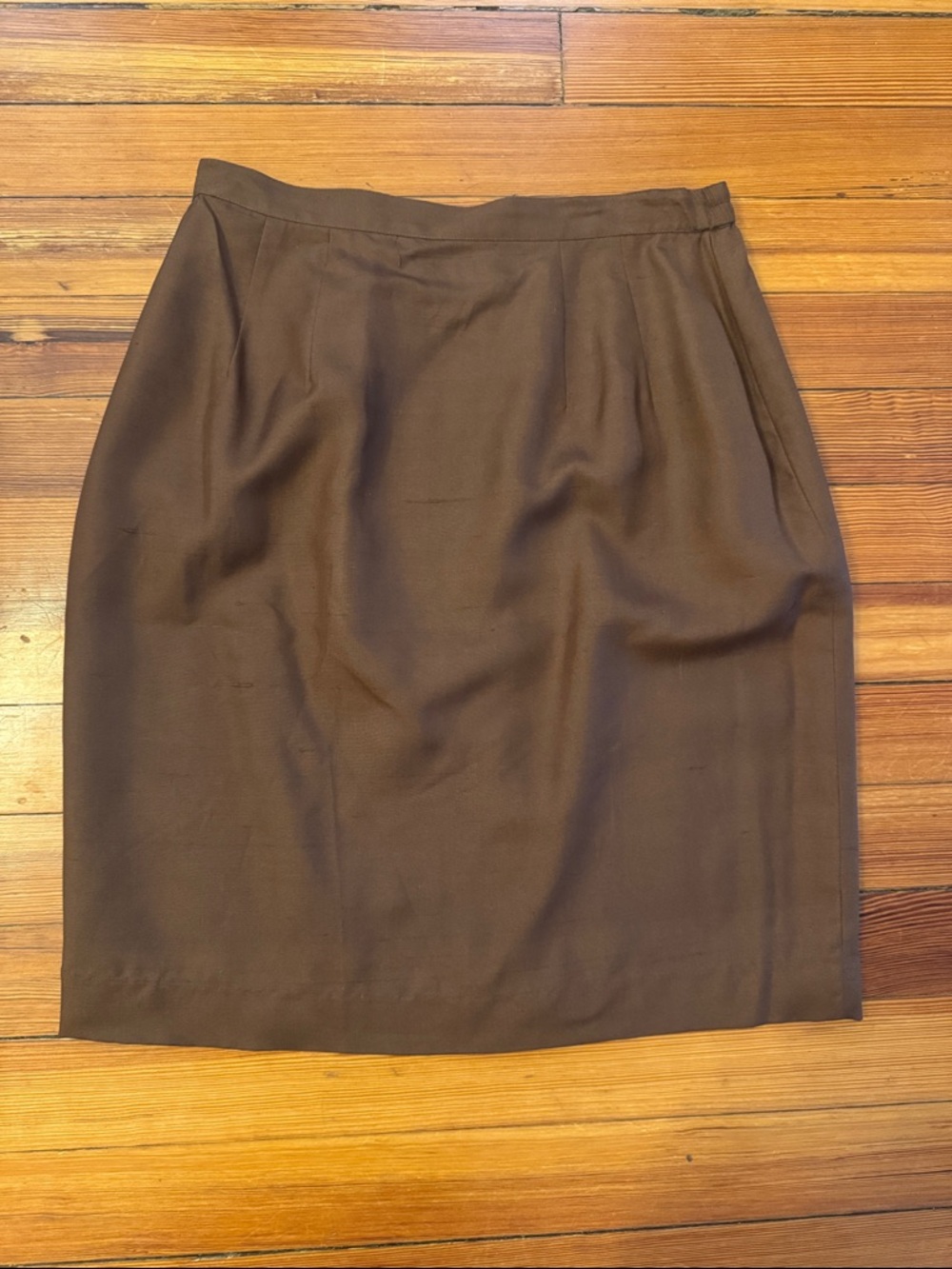 Brown Silk Pencil Skirt